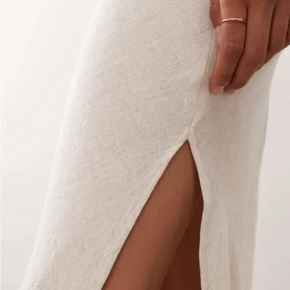 Song of Style x REVOLVE Cream Linen Blend Maxi Skirt XS Side Slit Resort Coast - Picture 6 of 11